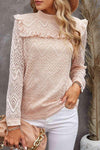 Ruffled Lace Mock Neck Blouse Light Apricot Blouses - Tophatter Daily Deals