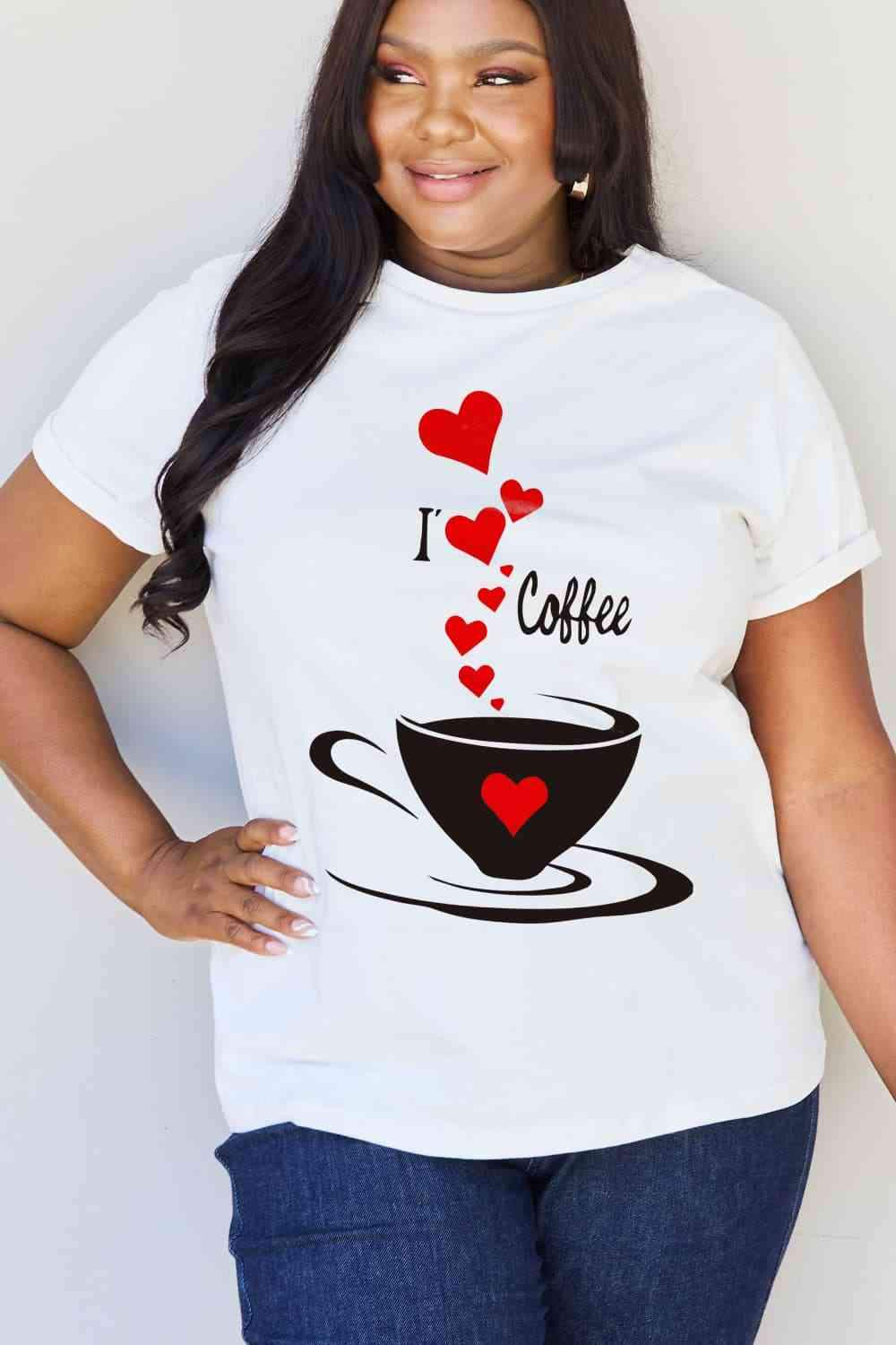 Simply Love Full Size I LOVE COFFEE Graphic Cotton Tee Women's T-Shirts - Tophatter Daily Deals