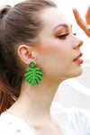 Beaded Banana Leaf Earrings Mid Green One Size Earrings - Tophatter Daily Deals