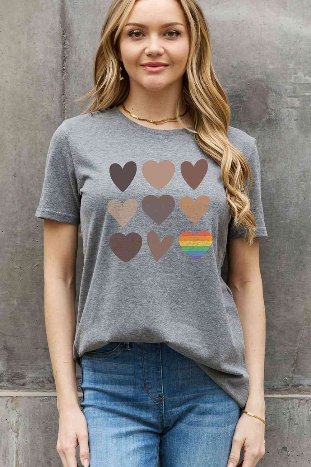 Simply Love Simply Love Full Size Heart Graphic Cotton Tee Charcoal Women's T-Shirts - Tophatter Daily Deals