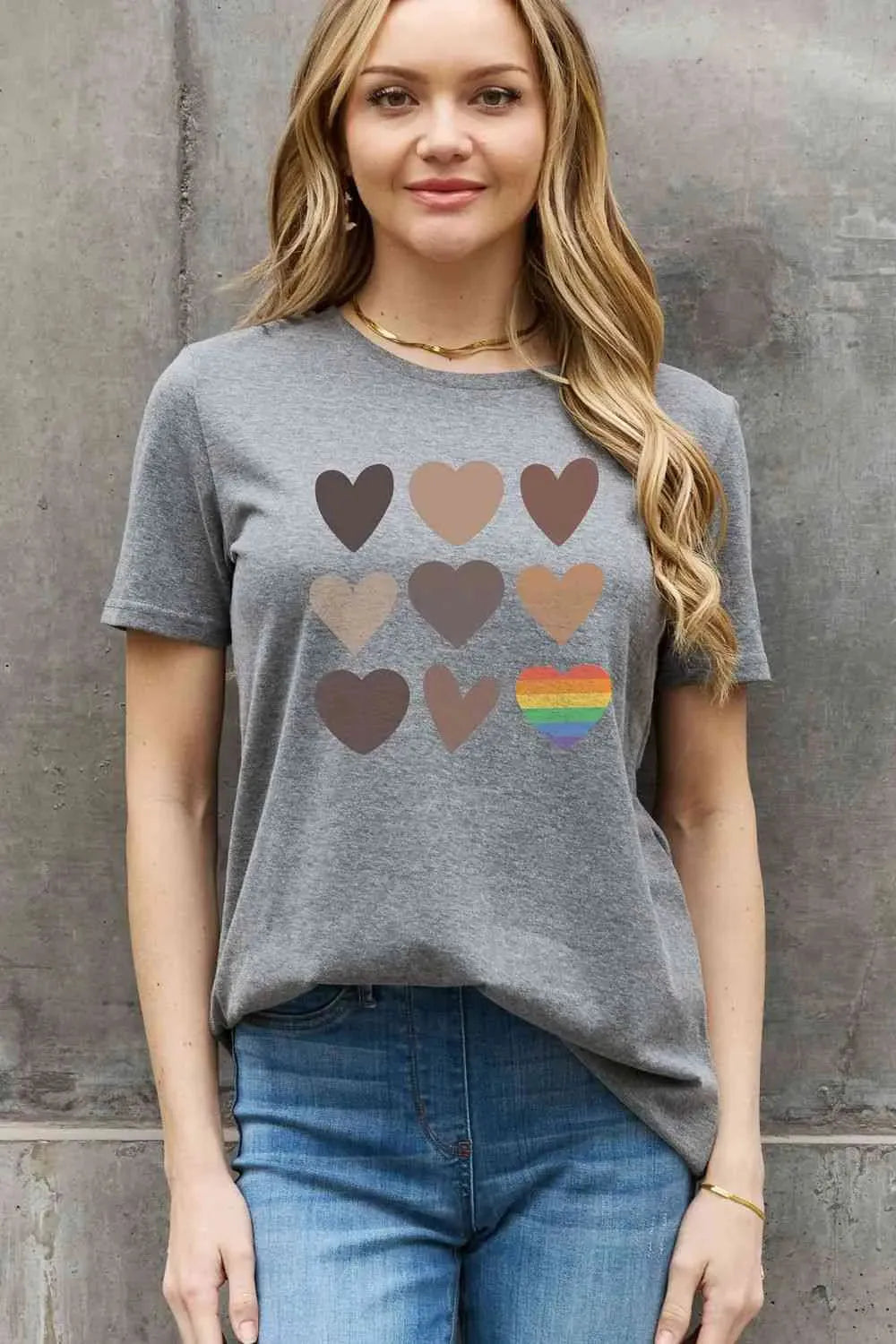 Simply Love Simply Love Full Size Heart Graphic Cotton Tee Charcoal Women's T-Shirts - Tophatter Daily Deals
