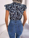 Floral Tie Neck Flutter Sleeve Blouse Blouses - Tophatter Daily Deals