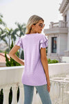 Eyelet Layered Flutter Sleeve V-Neck Top Blouses - Tophatter Daily Deals