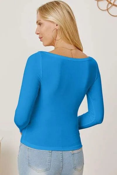 Square Neck Long Sleeve T-Shirt Women's T-Shirts - Tophatter Daily Deals