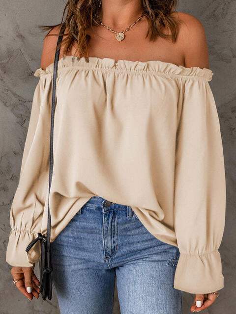 Off-Shoulder Flounce Sleeve Blouse Blouses - Tophatter Daily Deals