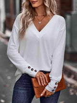 V-Neck Long Sleeve Top White Women's T-Shirts - Tophatter Daily Deals