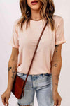 Round Neck Cuffed Short Sleeve Tee Blush Pink Women's T-Shirts - Tophatter Daily Deals