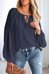 Tie Neck Dropped Shoulder Blouse Blouses - Tophatter Daily Deals