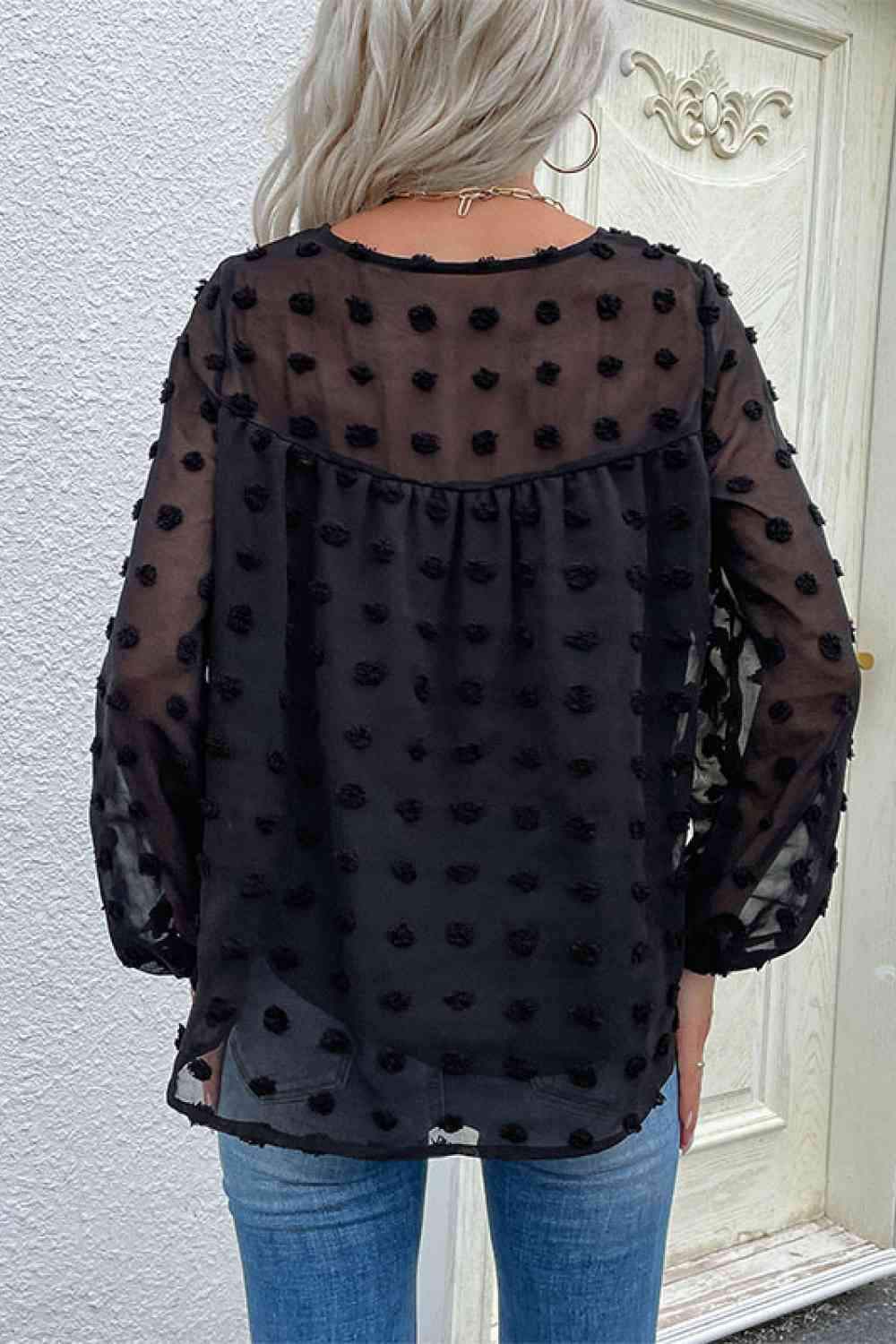 Swiss Dot V-Neck Blouse Blouses - Tophatter Daily Deals