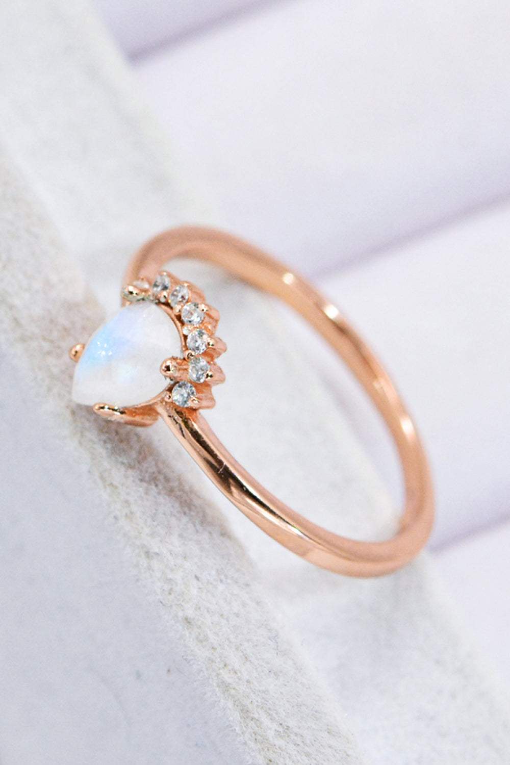 18K Rose Gold-Plated Pear Shape Natural Moonstone Ring Moonstone - Tophatter Daily Deals