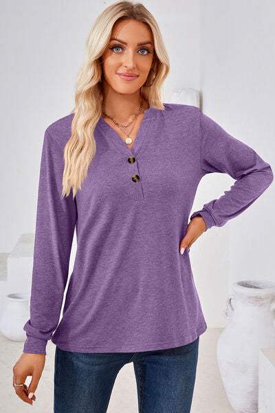 Notched Long Sleeve T-Shirt Women's T-Shirts - Tophatter Daily Deals