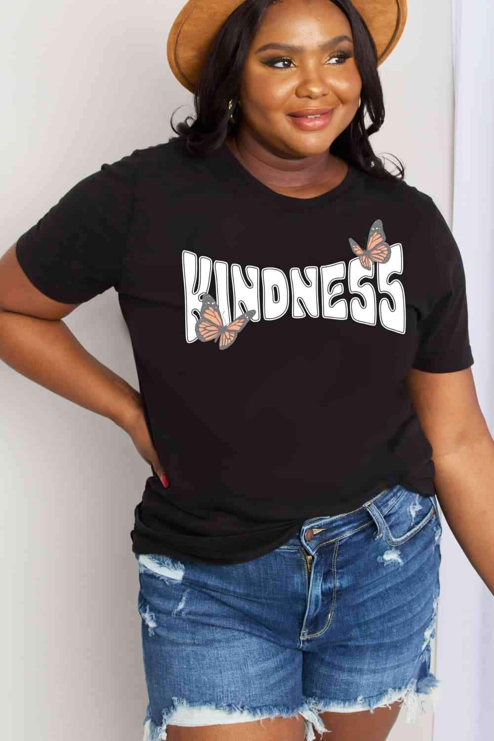 Simply Love Full Size KINDNESS Butterfly Graphic Cotton Tee Women's T-Shirts - Tophatter Daily Deals