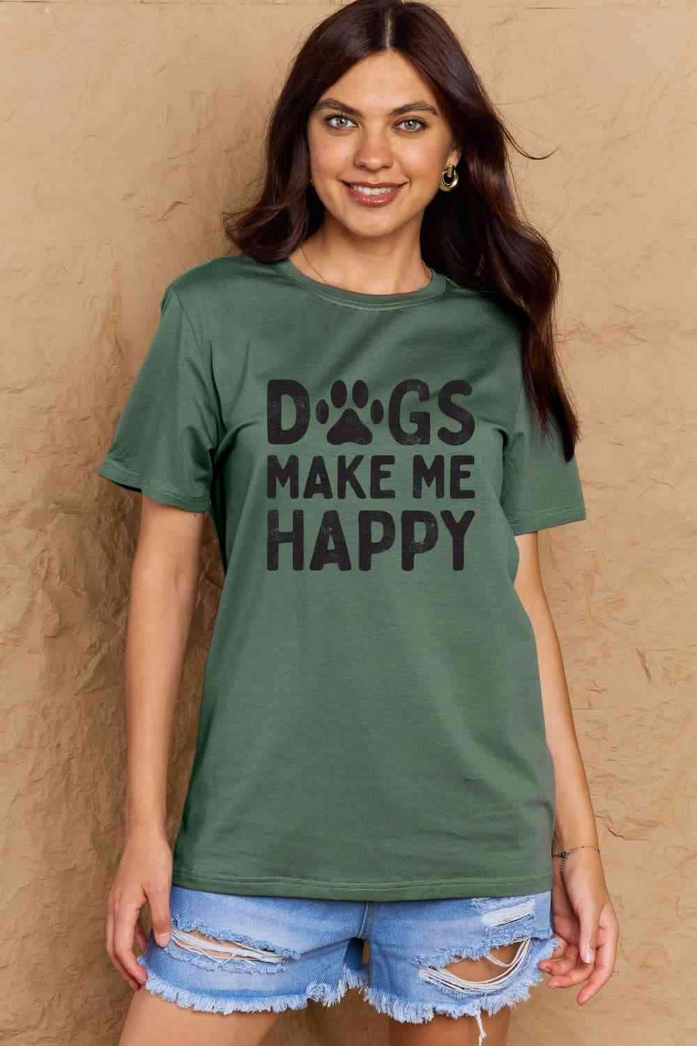 Simply Love Full Size DOGS MAKE ME HAPPY Graphic Cotton T-Shirt Women's T-Shirts - Tophatter Daily Deals