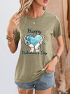 HAPPY VALENTINE'S DAY Round Neck Short Sleeve T-Shirt Sage Women's T-Shirts - Tophatter Daily Deals