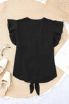 V-Neck Tie Hem Flutter Sleeve Blouse Blouses - Tophatter Daily Deals