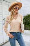 V-Neck Flounce Sleeve Lace Top Cream Women's T-Shirts - Tophatter Daily Deals