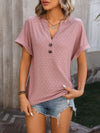 Eyelet Notched Short Sleeve T-Shirt Women's T-Shirts - Tophatter Daily Deals