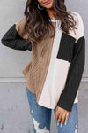 Full Size Color Block Cable-Knit Tops Taupe Blouses - Tophatter Daily Deals