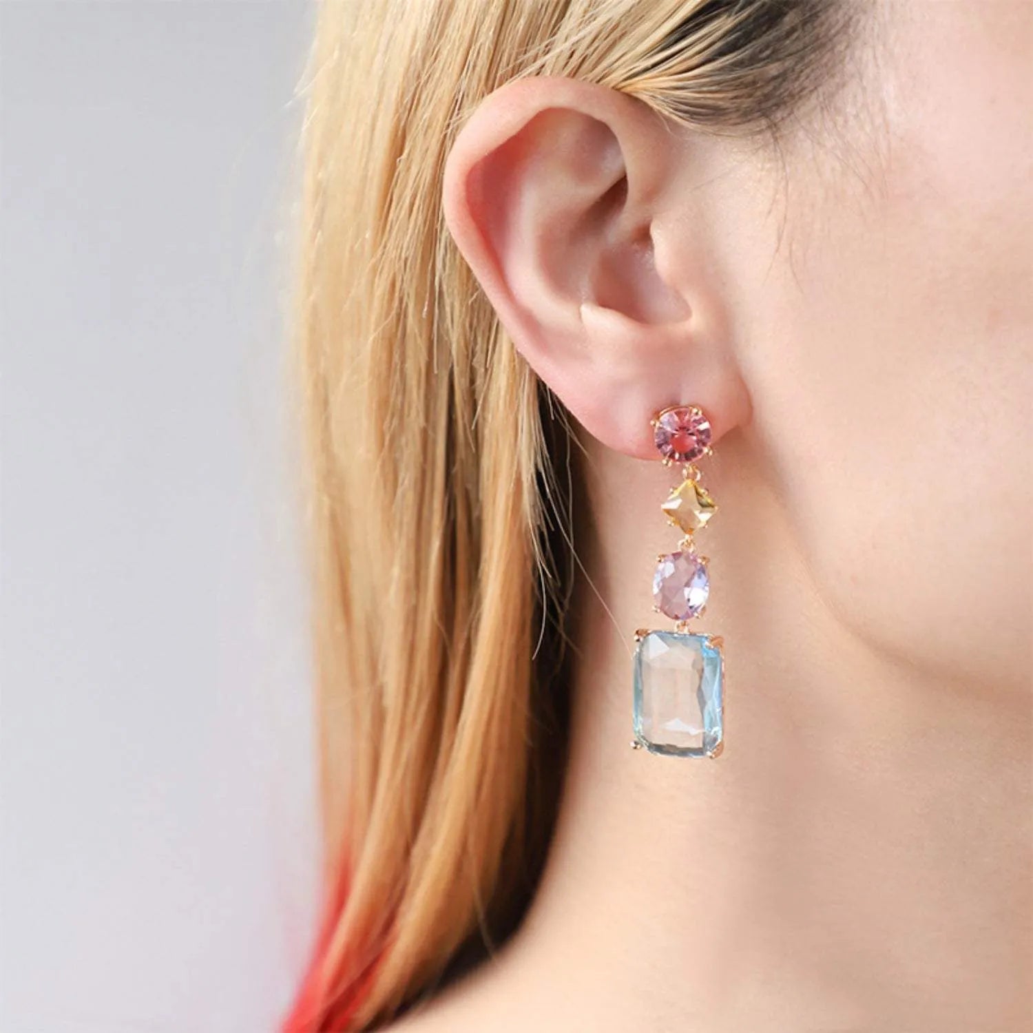 Glass Stone Copper Dangle Earrings Gold One Size Earrings - Tophatter Daily Deals