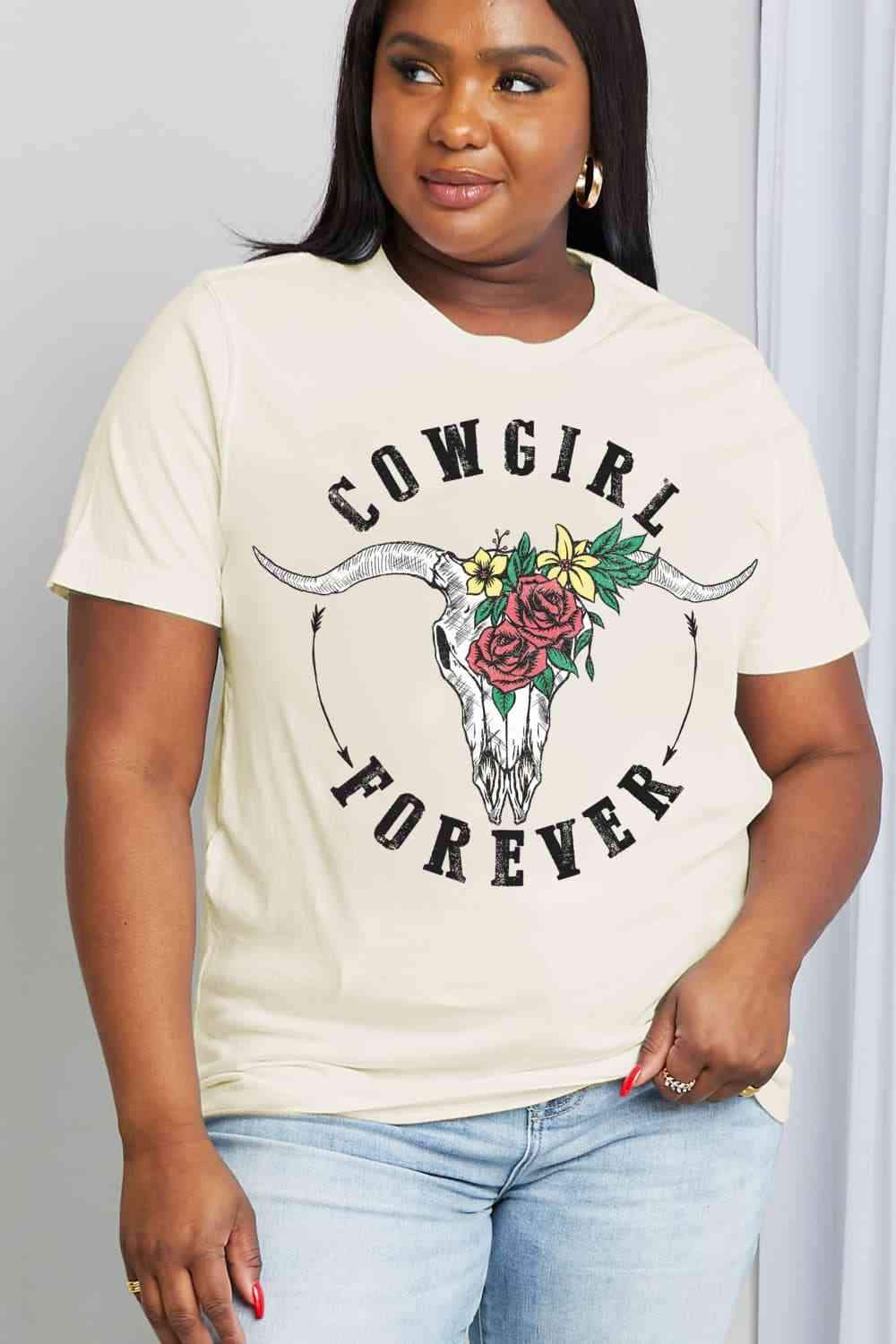 Simply Love Full Size COWGIRL FOREVER Graphic Cotton Tee Women's T-Shirts - Tophatter Daily Deals