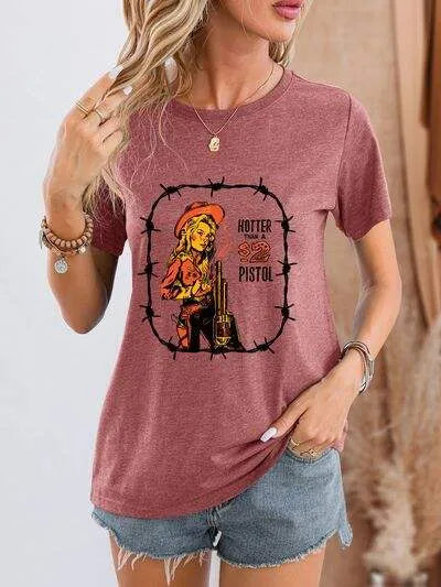 Graphic Round Neck Short Sleeve T-Shirt Light Mauve Women's T-Shirts - Tophatter Daily Deals