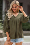 Dropped Shoulder V-Neck Blouse Army Green Blouses - Tophatter Daily Deals