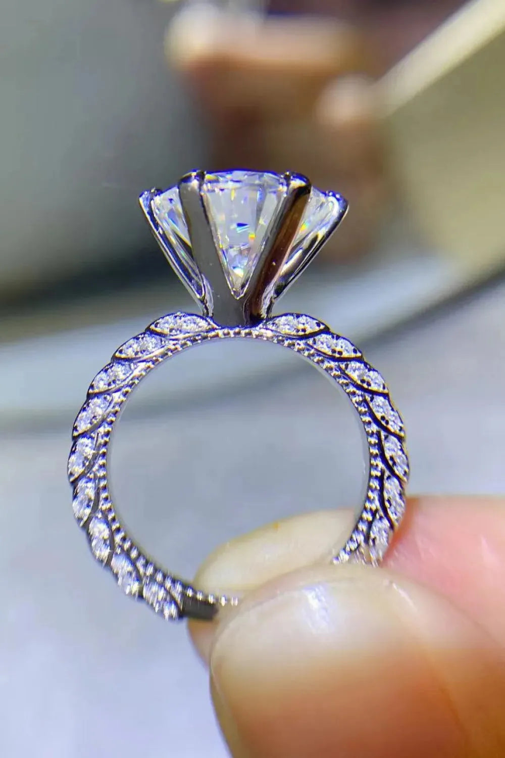 Forever Love Side Stone 5 Carat Moissanite Ring Silver Moissanite - Tophatter Daily Deals