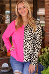 Two-Tone V-Neck Long Sleeve Blouse Hot Pink Blouses - Tophatter Daily Deals