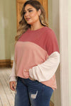 Plus Size Color Block Long Sleeve Top Blouses - Tophatter Daily Deals