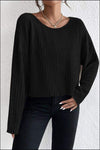 Ribbed Round Neck Drop Shoulder Long Sleeve Top Blouses - Tophatter Daily Deals