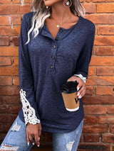 Half Button Lace Detail T-Shirt Women's T-Shirts - Tophatter Daily Deals