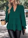 Notched Neck Lantern Sleeve Blouse Blouses - Tophatter Daily Deals