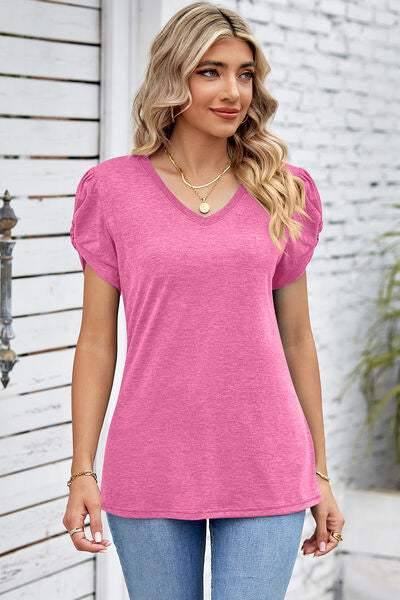 V-Neck Twisted Short Sleeve T-Shirt Women's T-Shirts - Tophatter Daily Deals