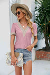 Contrast V-Neck Puff Sleeve Top Blouses - Tophatter Daily Deals