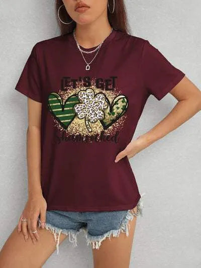 Lucky Clover Round Neck Short Sleeve T-Shirt Women's T-Shirts - Tophatter Daily Deals