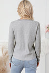 Waffle Knit Buttoned Notched Neck Long Sleeve T-Shirt Women's T-Shirts - Tophatter Daily Deals