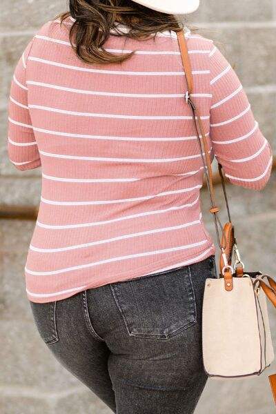 Striped Round Neck Long Sleeve T-Shirt Women's T-Shirts - Tophatter Daily Deals