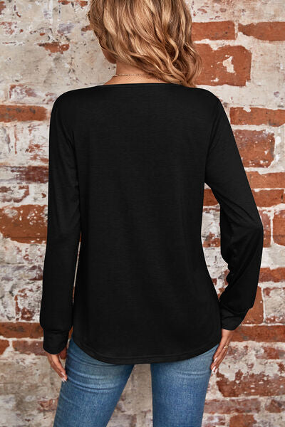 Ruched Square Neck Long Sleeve T-Shirt Women's T-Shirts - Tophatter Daily Deals