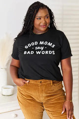 Simply Love GOOD MOMS SAY BAD WORDS Graphic Tee Black Women's T-Shirts - Tophatter Daily Deals