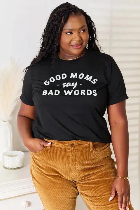 Simply Love GOOD MOMS SAY BAD WORDS Graphic Tee Black Women's T-Shirts - Tophatter Daily Deals