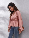 V-Neck Balloon Sleeve Peplum Blouse Blouses - Tophatter Daily Deals