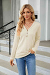 Cable-Knit Long Sleeve V-Neck T-Shirt Women's T-Shirts - Tophatter Daily Deals