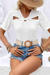 Twisted Front Short Sleeve Eyelet Blouse Blouses - Tophatter Daily Deals