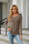 Round Neck Long Sleeve T-Shirt Coffee Brown Women's T-Shirts - Tophatter Daily Deals