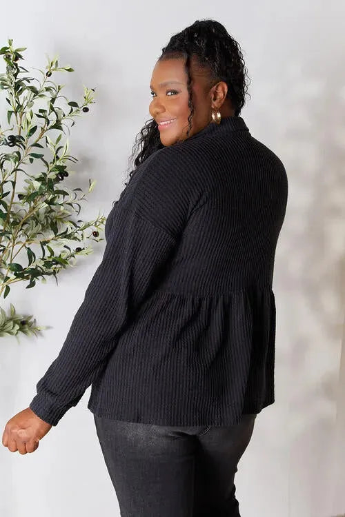 Heimish Full Size Waffle-Knit Button Down Blouse Blouses - Tophatter Daily Deals