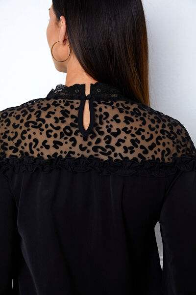 Leopard Frill Flounce Sleeve Blouse Blouses - Tophatter Daily Deals