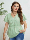 Star V-Neck Puff Sleeve Peplum Top Light Green Blouses - Tophatter Daily Deals