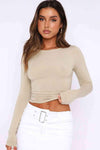 Round Neck Long-Sleeve Top Blouses - Tophatter Daily Deals