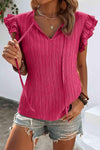 Textured Tie Neck Butterfly Sleeve Blouse Deep Rose Blouses - Tophatter Daily Deals