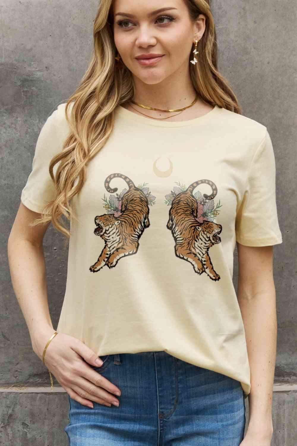 Simply Love Full Size Tiger Graphic Cotton Tee Women's T-Shirts - Tophatter Daily Deals